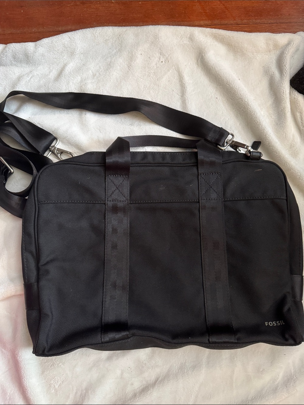 Fossil Black Laptop Messenger Bag with Removable Strap